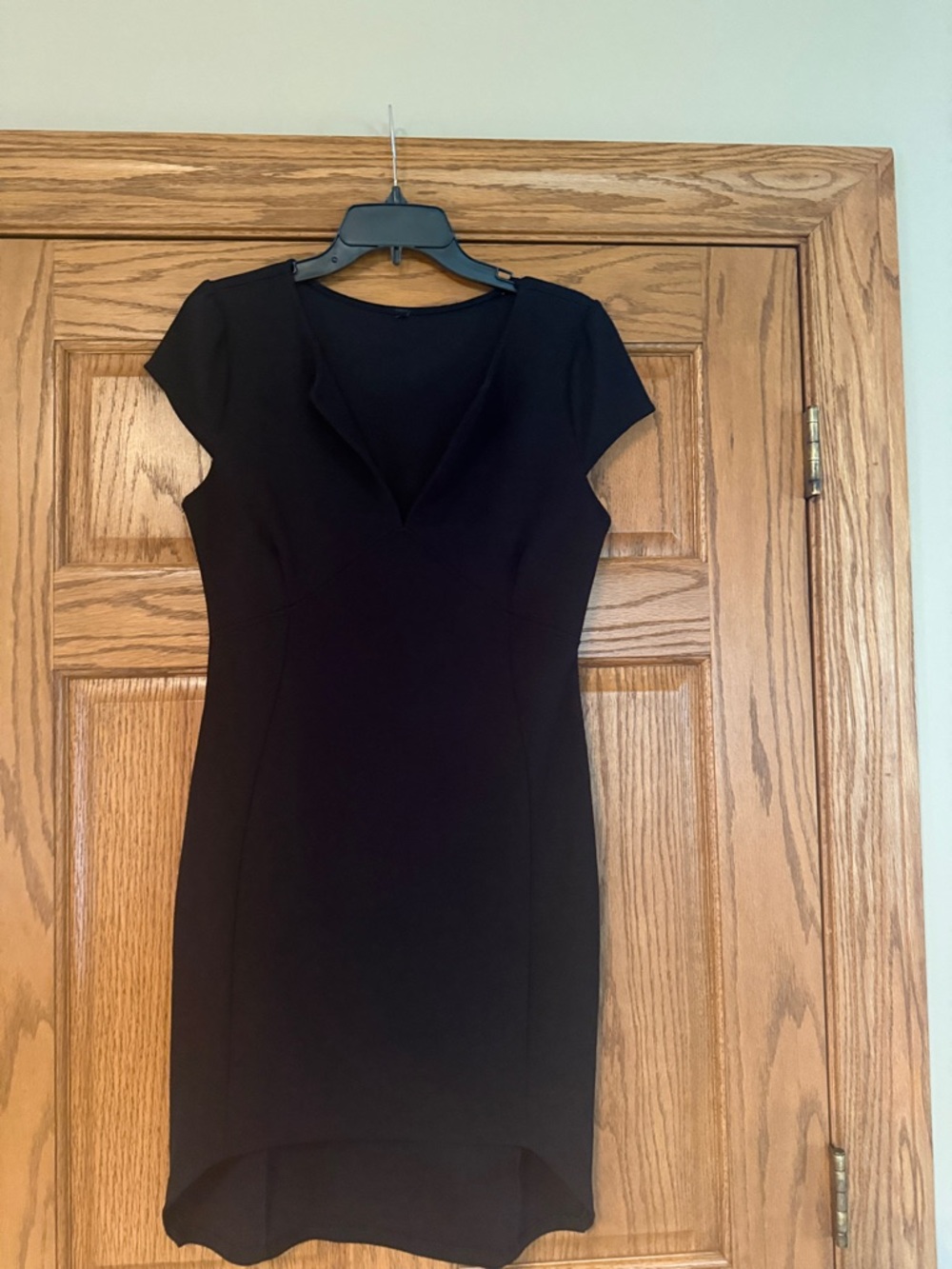 Black Cap-Sleeve V-Neck Dress